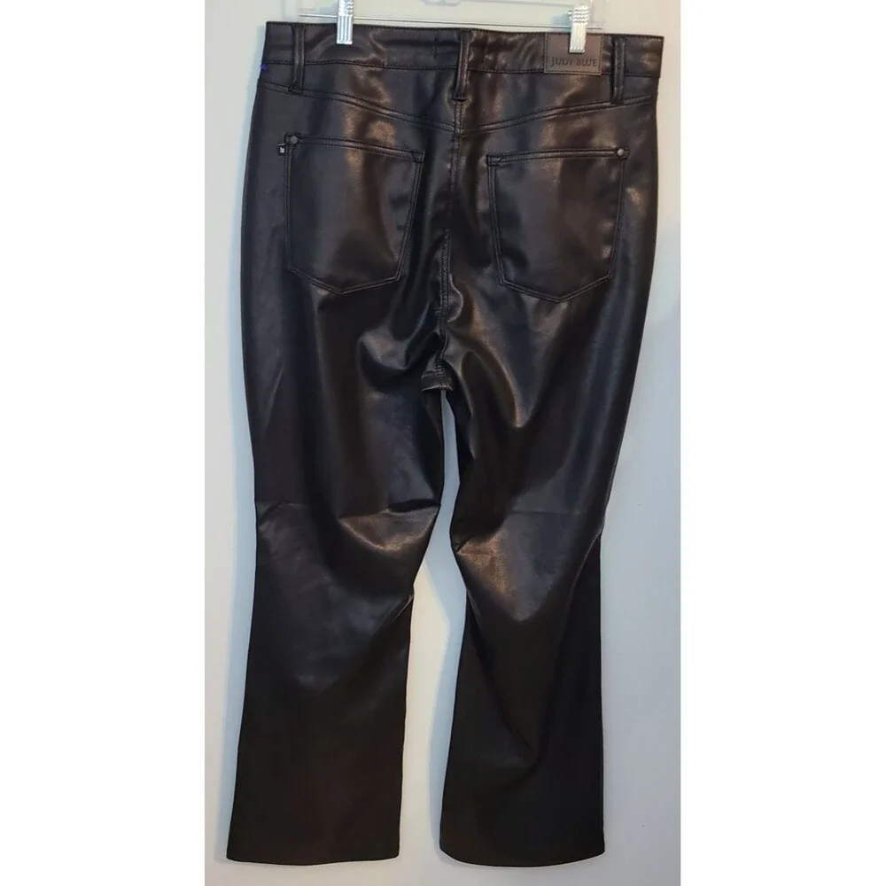 Judy Blue Womens 16 Black Faux Leather Bootcut Tummy Control High Rise Pants - Picture 2 of 16